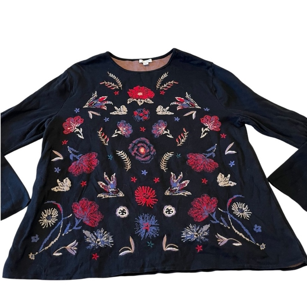 JJILL Floral Embroidered Black Knit Sweater XL - Picture 12 of 13